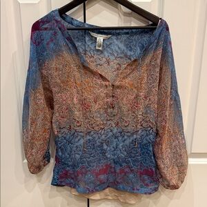 Diane Von Furstenberg Blue and Pink Sheer Blouse